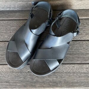 Camper Black Leather Platform Sandals